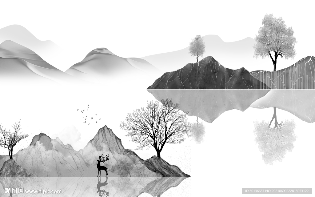风景 客厅山水画 TIF分层图