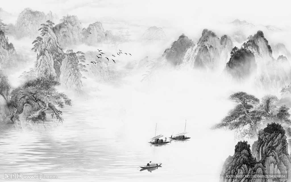 中式 客厅山水画 TIF分层图