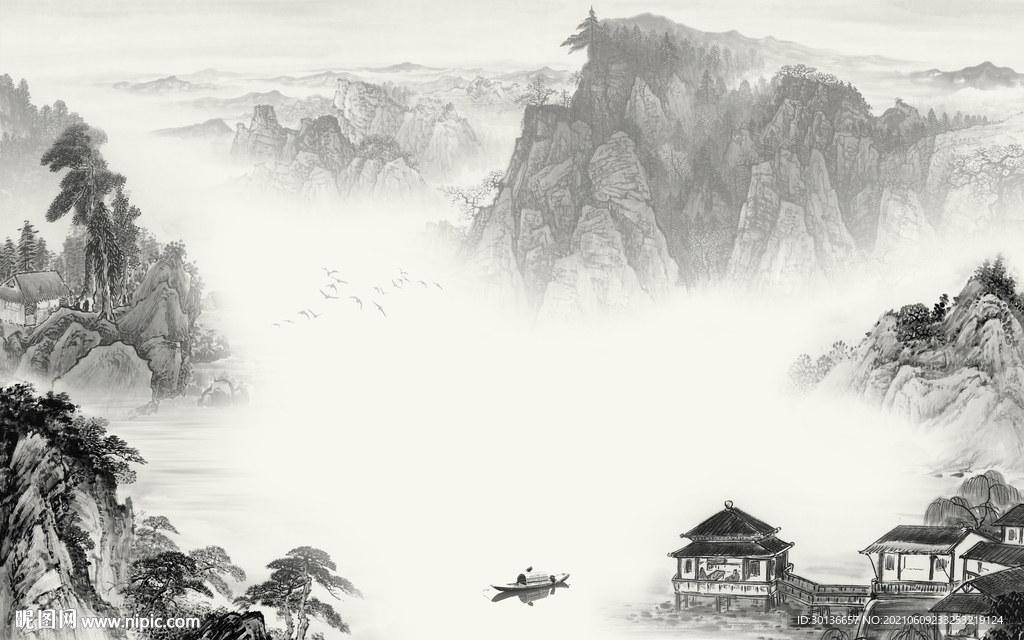 新中式客厅山水画 TIF分层图