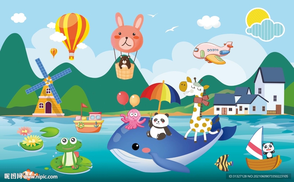 儿童房海豚鲸鱼背景图片