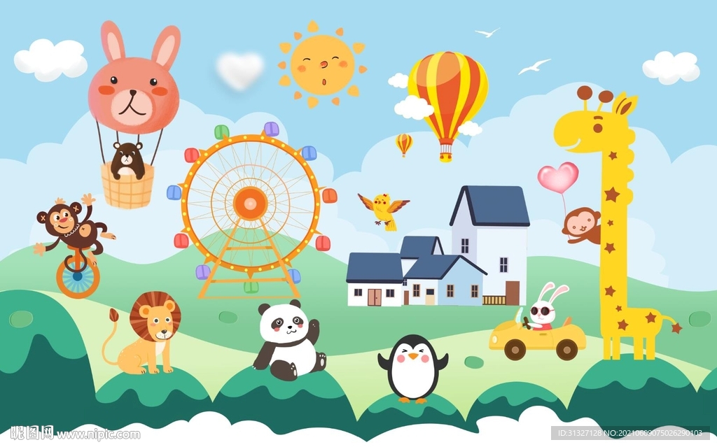 儿童卡通动物背景墙