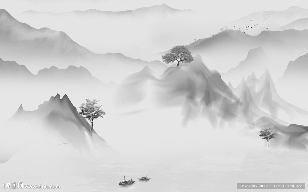 高清简约风山水画 文件分层 