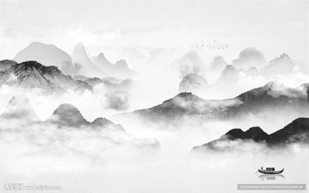 高档简约风山水画 文件分层 
