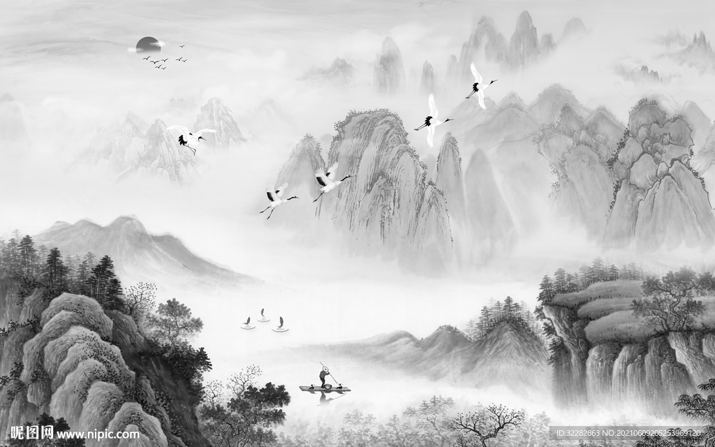 中式高端风格山水 文件分层 