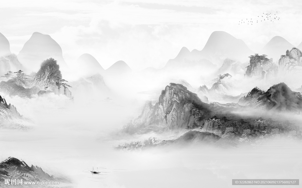 现代新款风格山水 文件分层 