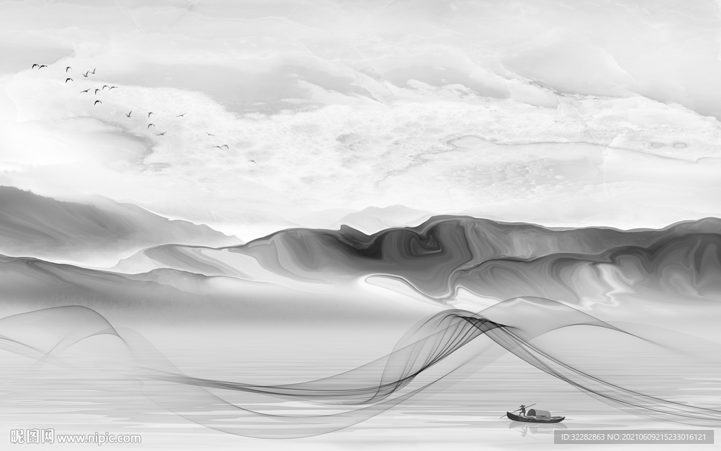 大气 中式风格山水 文件分层 