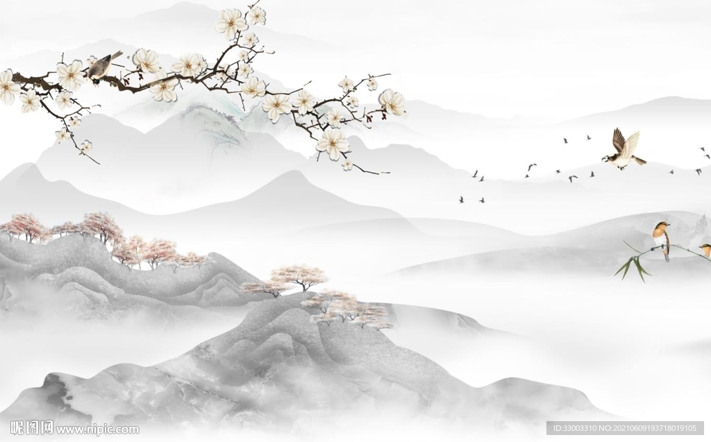 新中式山水背景墙