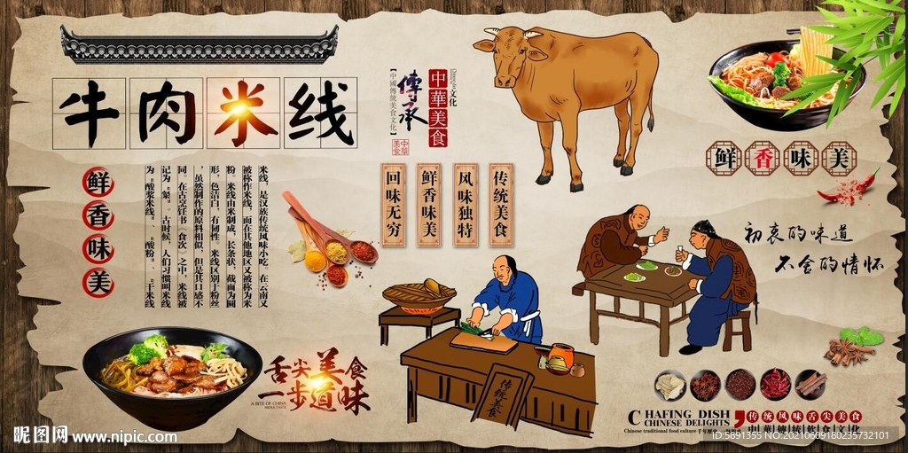 牛肉米线背景墙