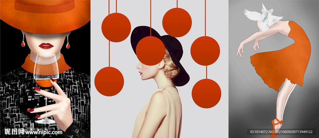 装饰画 晶瓷画 美女 帽子