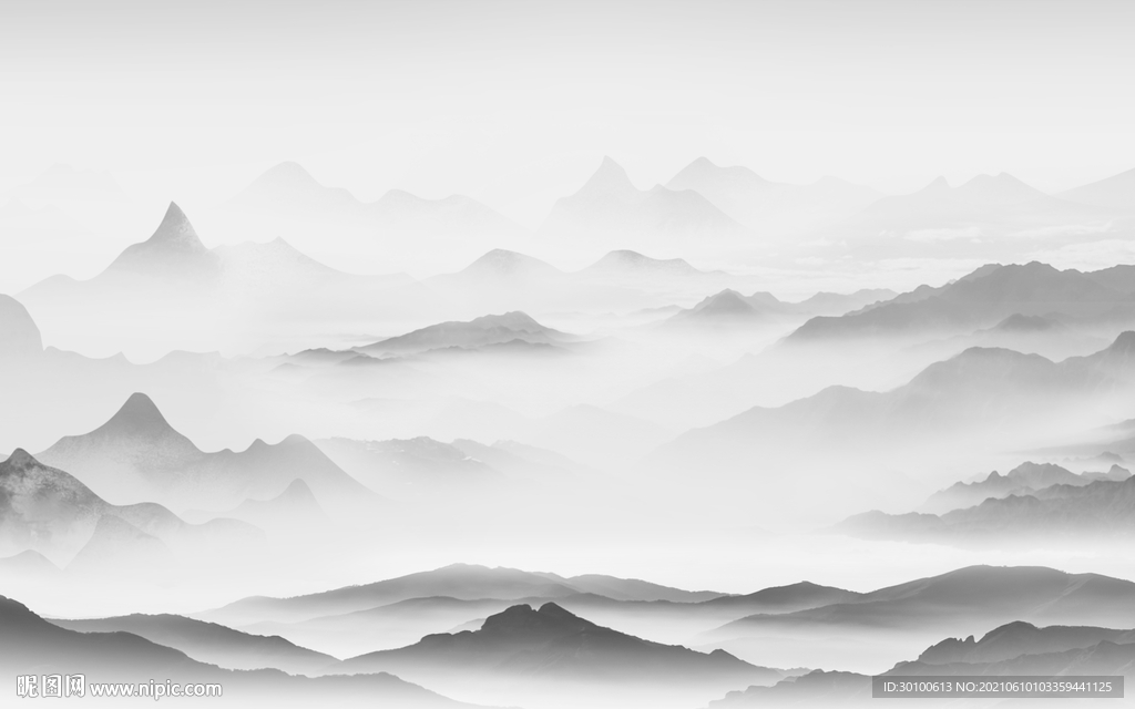 新品灰色墙画山水 TIF分层