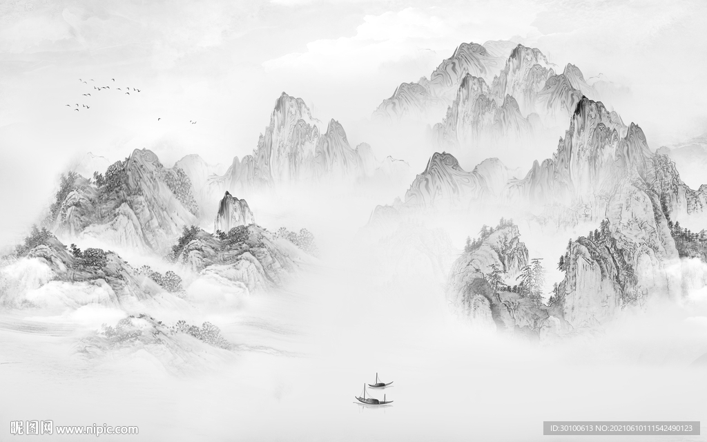 大卖灰色墙画山水 TIF分层