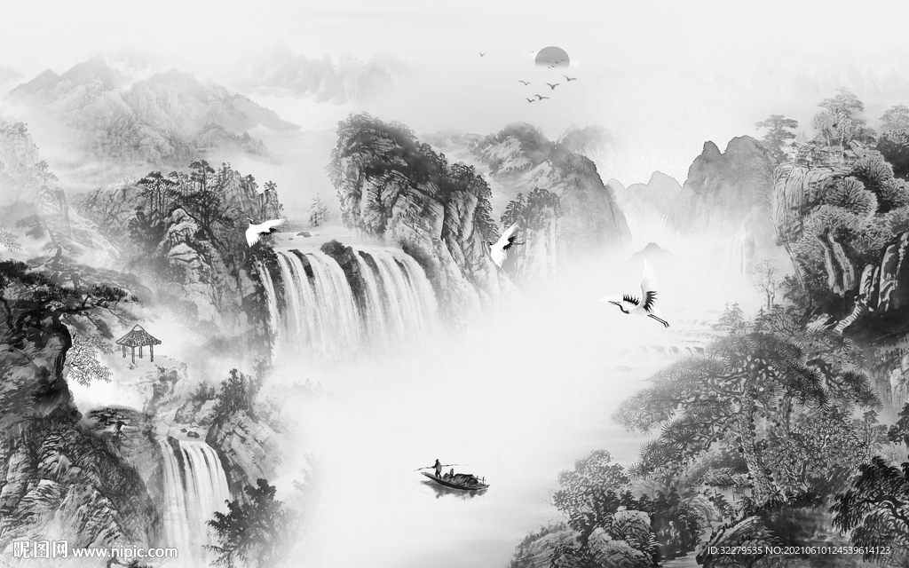 国画大气山水 分层TIF文件