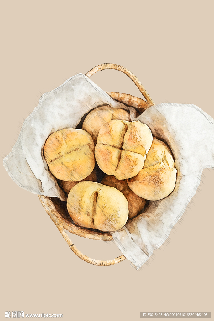 一篮子中式糕点酥饼手绘素材海报