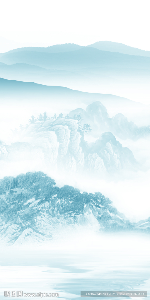 蓝色过道玄关山水 文件分层 