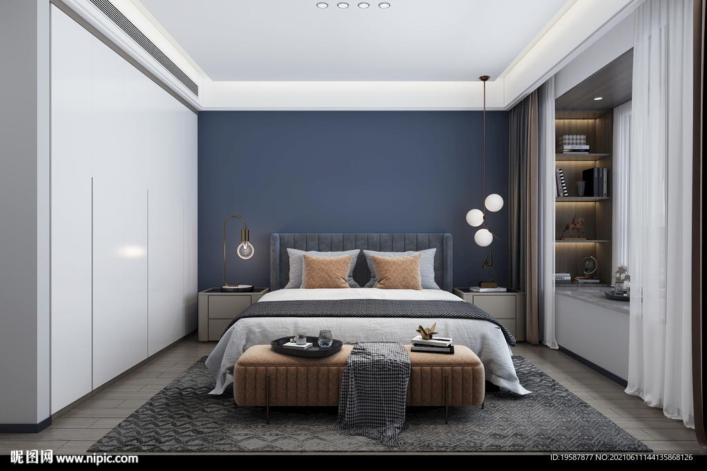 现代轻奢主卧室模型效果图设计