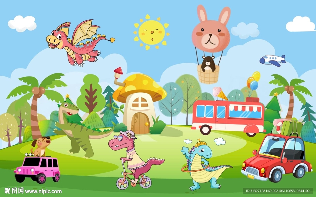 儿童户外恐龙车背景墙