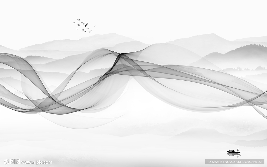 简约灰山水画 tif文件分层