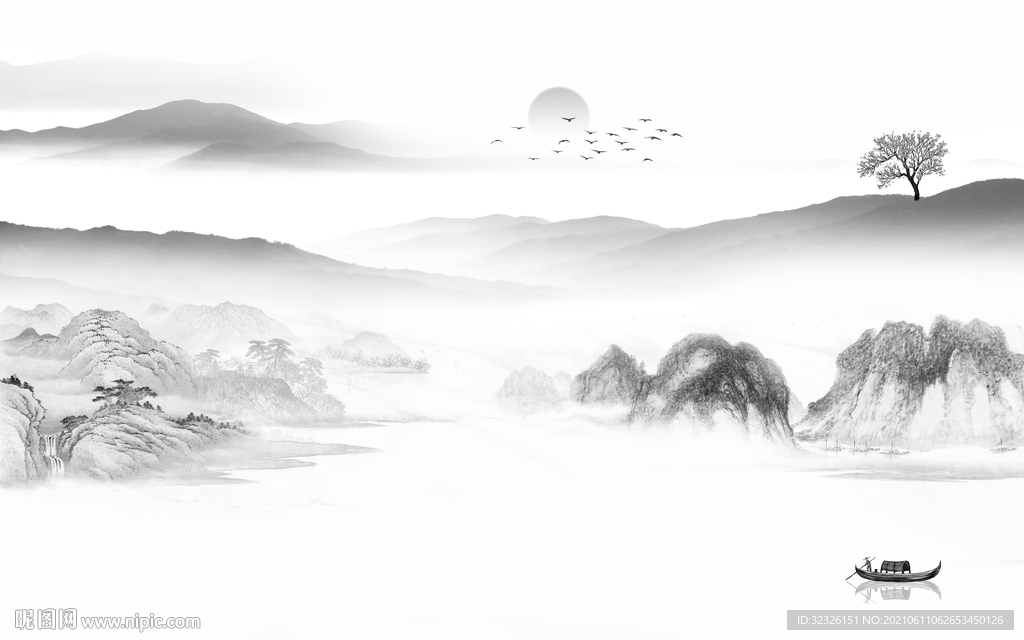 最新山水灰色新画 TIF分层