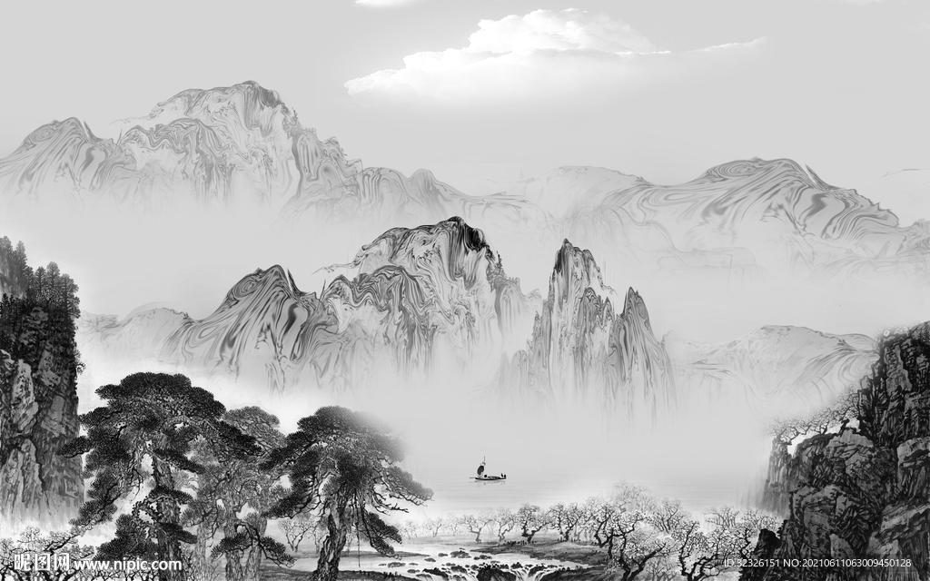 高雅山水灰色新画 TIF分层