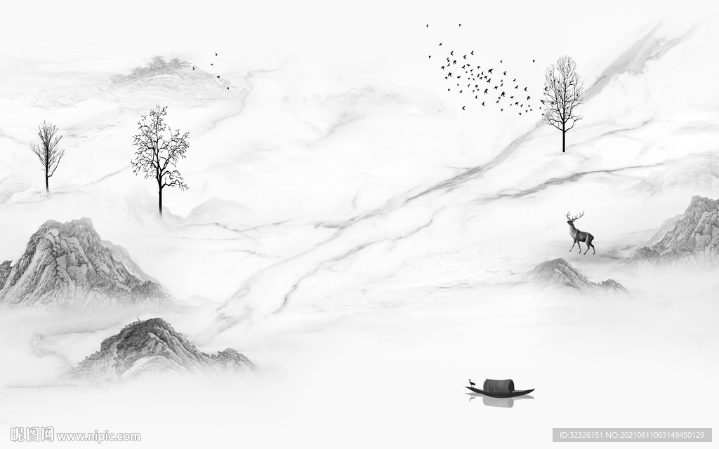 中国风山水灰色新画 TIF分层