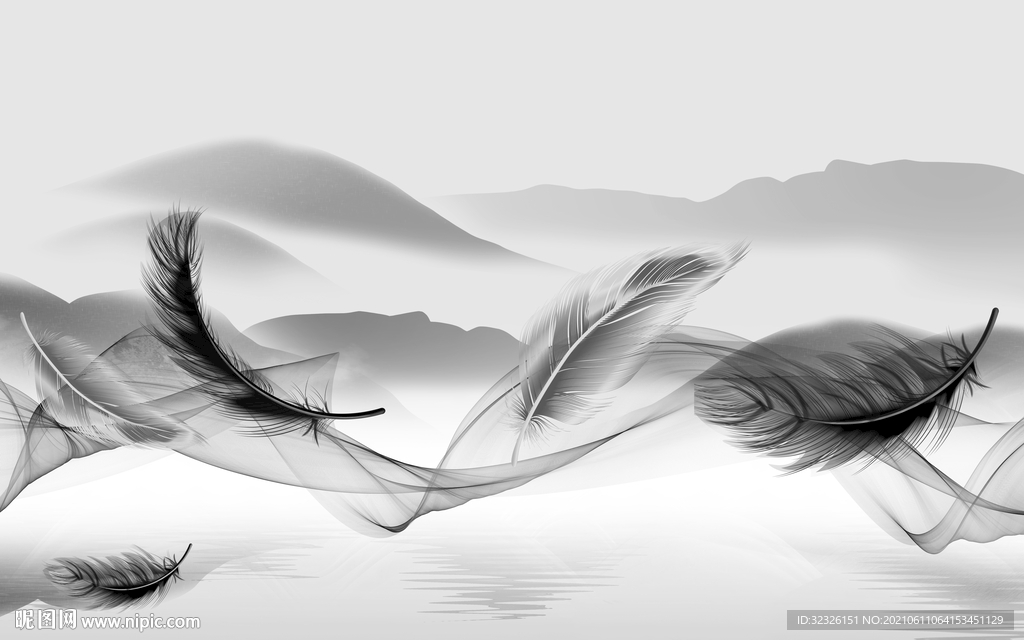 羽毛 山水灰色新画 TIF分层