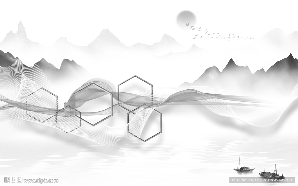 大卖山水画灰色画 TIF分层