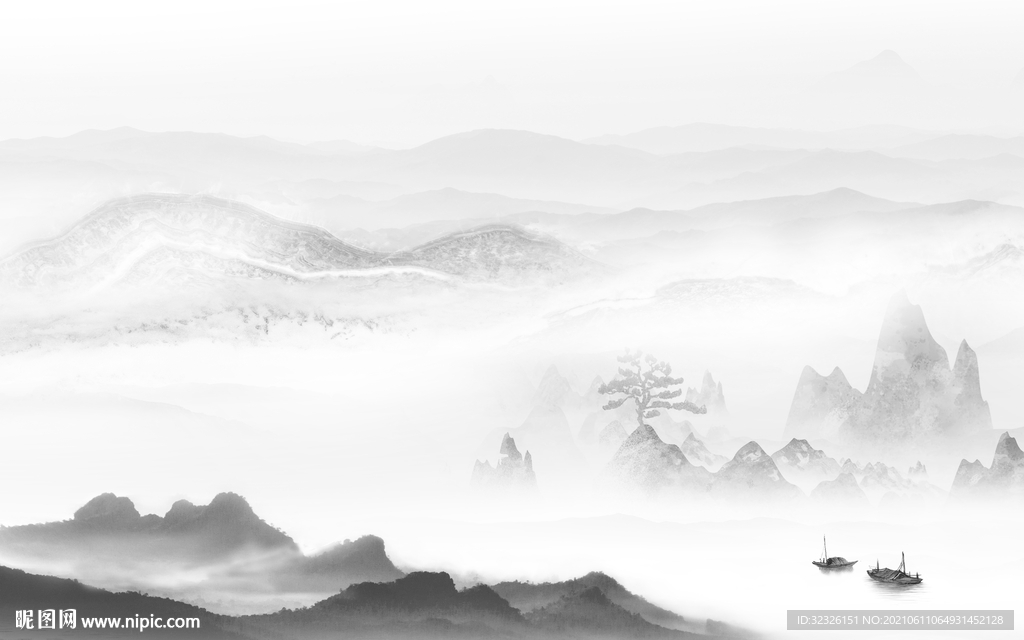 高端山水画灰色画 TIF分层