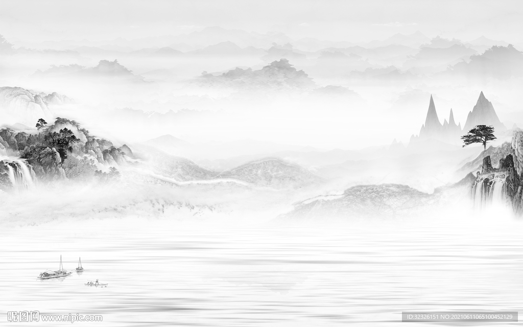 高档 山水灰色新画 TIF分层