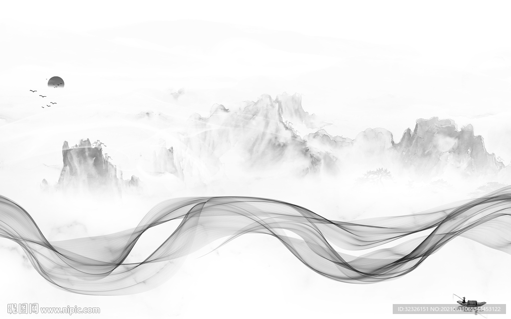 中国风山水画灰色画 TIF分层