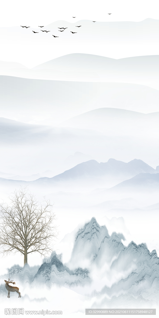 中式高清山水背景墙 