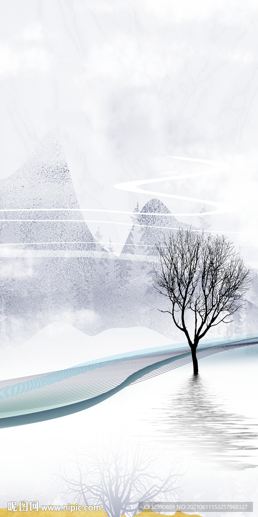 简约 新款玄关画 山水背景墙 