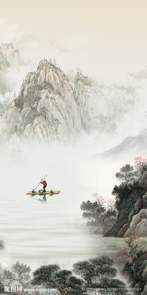 新品山水玄关画无框画 