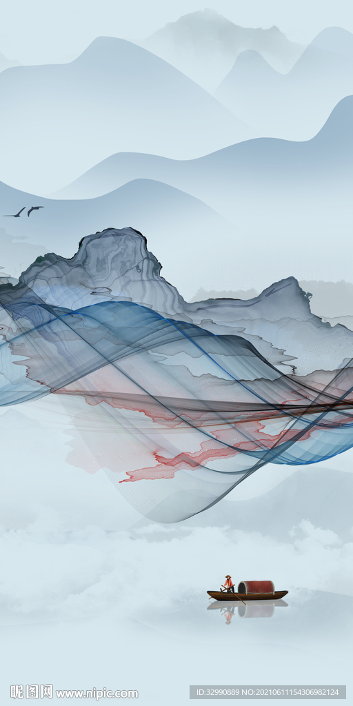 线条新山水玄关无框画 