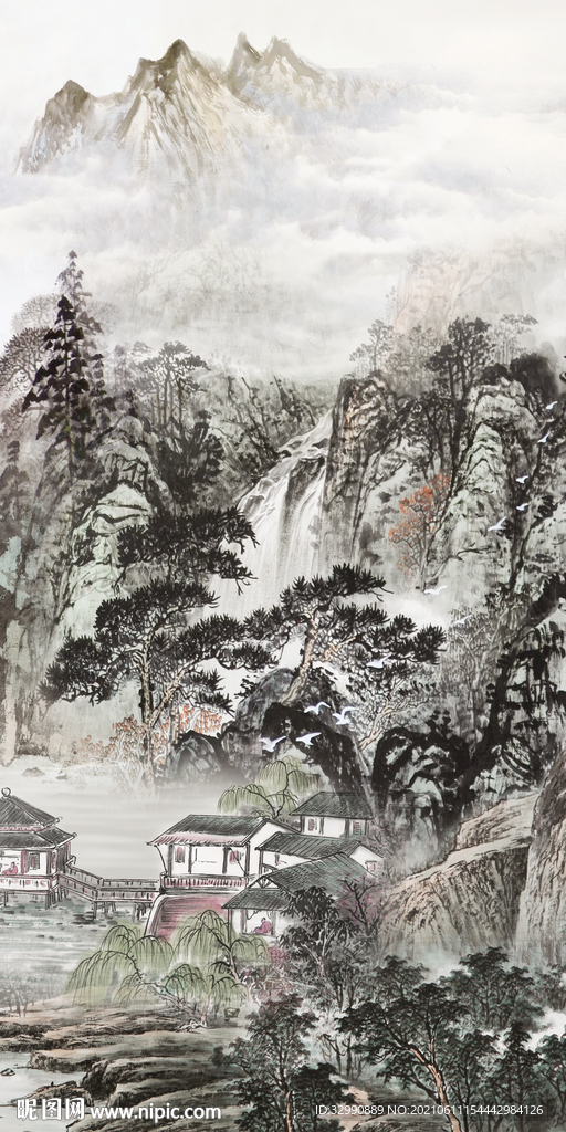 古风新山水玄关画