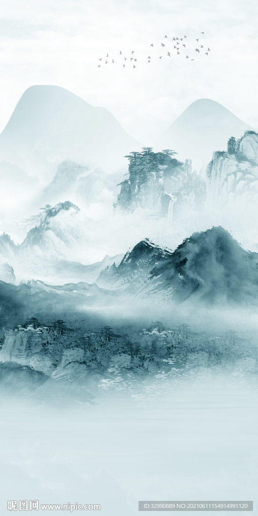 高清新山水玄关画 