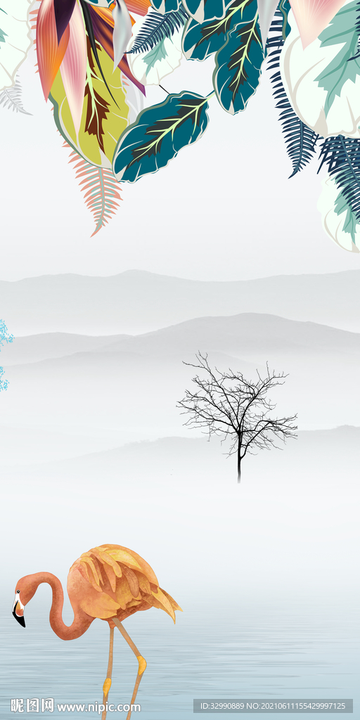 火烈鸟玄关画 TIF分层