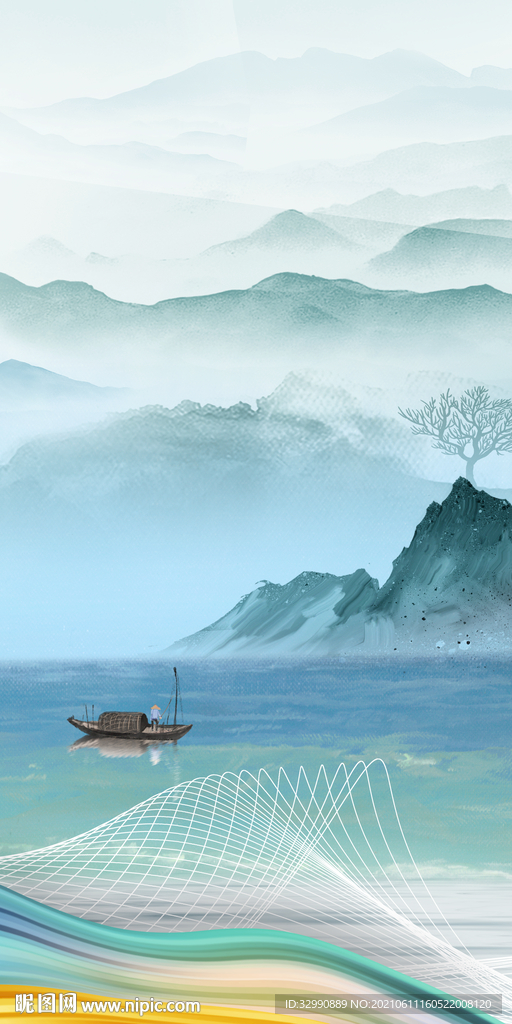 新款玄关山水画文件分层 