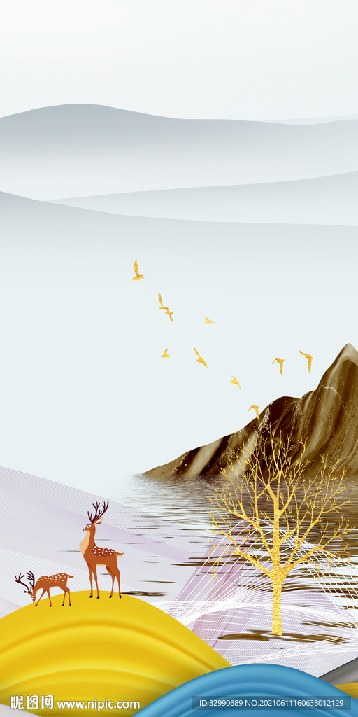 简约新中式山水玄关画