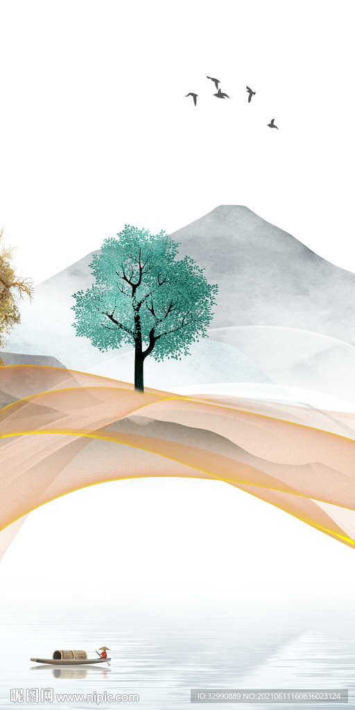 意境新玄关山水画 tif分层 