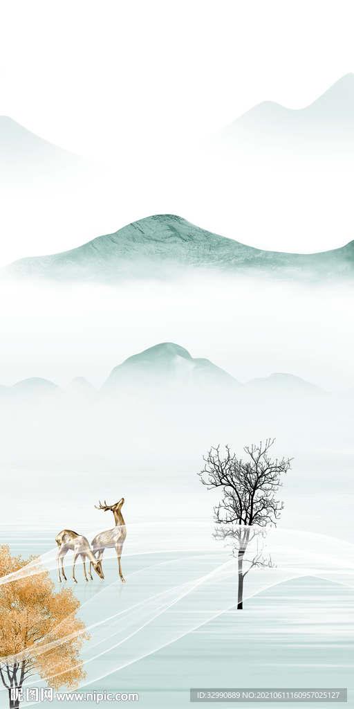 中国风新玄关山水画