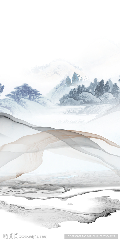 新中式新玄关山水画 TI分层 