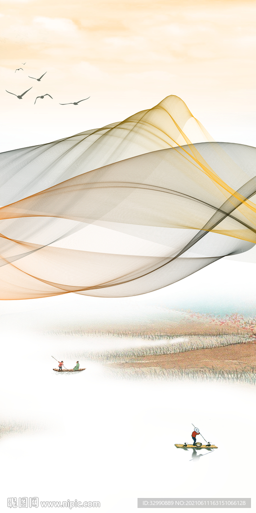 线条新玄关山水画 