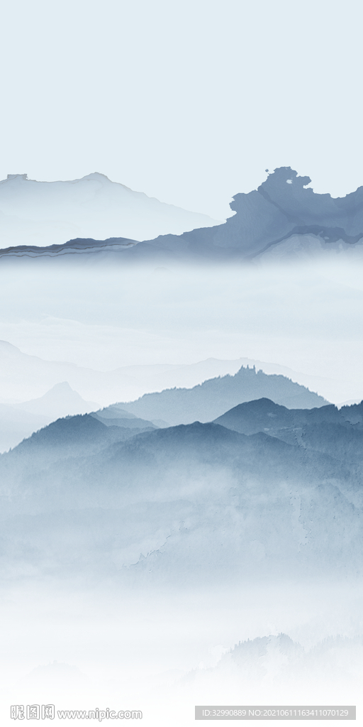 蓝色新玄关山水画