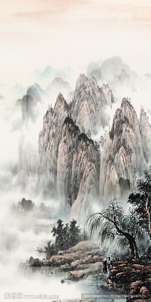 国画中式风山水无框画