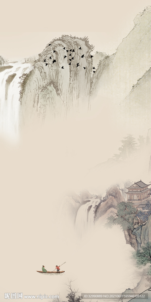 背景墙中式风山水画 