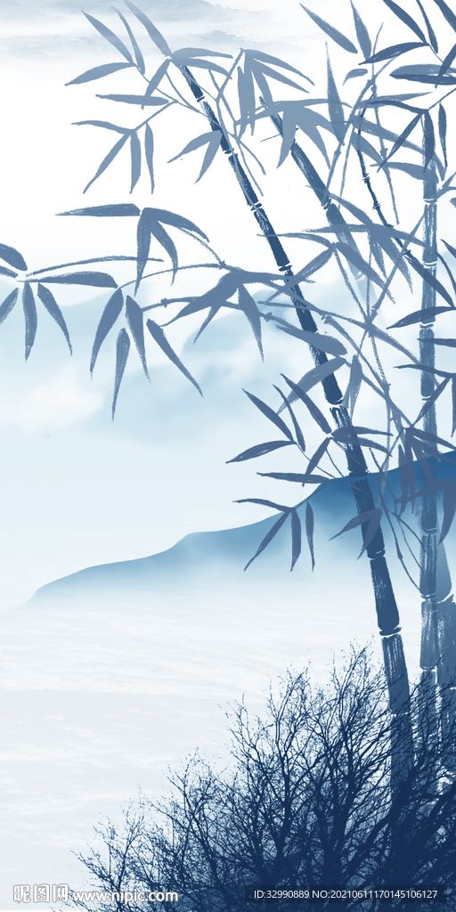 竹子中式风山水画 文件分层 