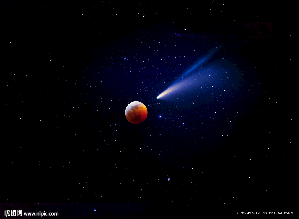 血红色月亮流星夜空