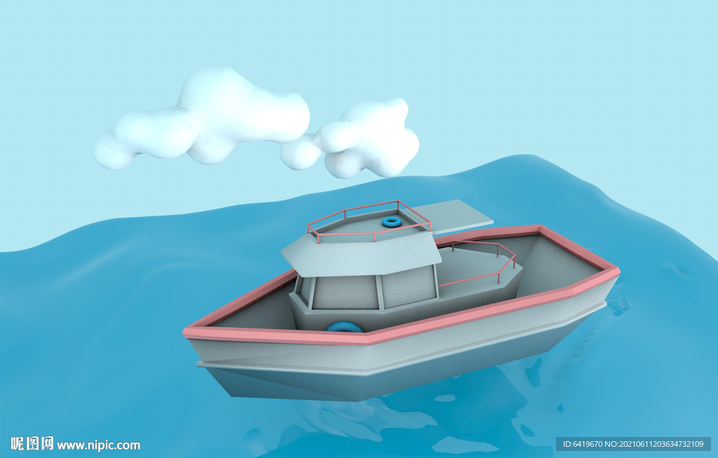 游艇海洋C4D立体卡通模型设计