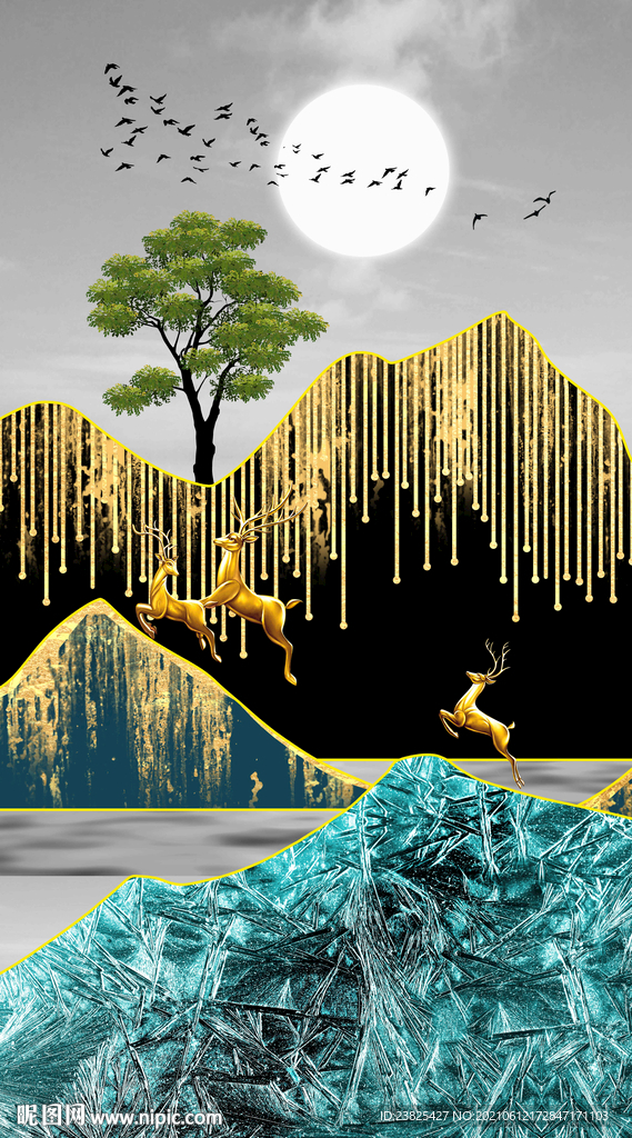 现代简约抽象山麋鹿玄关装饰画