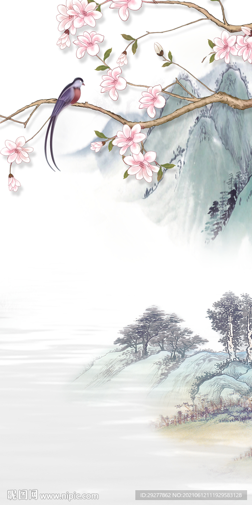 花鸟 玄关风景山水 分层文件 